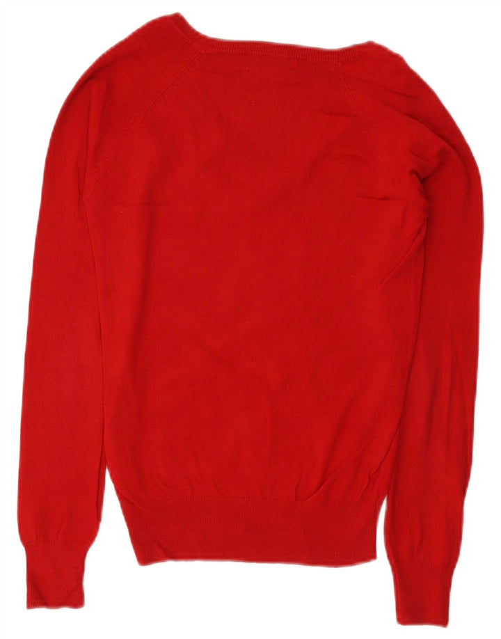 Zara Womens V-Neck Jumper Sweater UK 8 Small Red Cotton