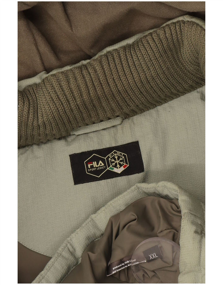 Fila Mens Hooded Padded Jacket UK 44 2XL Green Colourblock