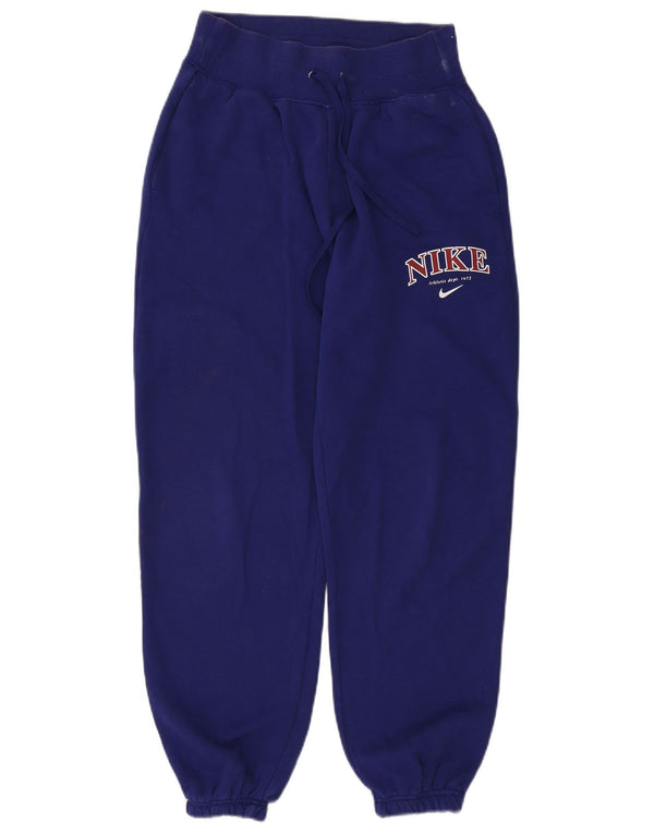 Nike Womens Graphic Tracksuit Trousers Joggers UK 6 XS Navy Blue Cotton