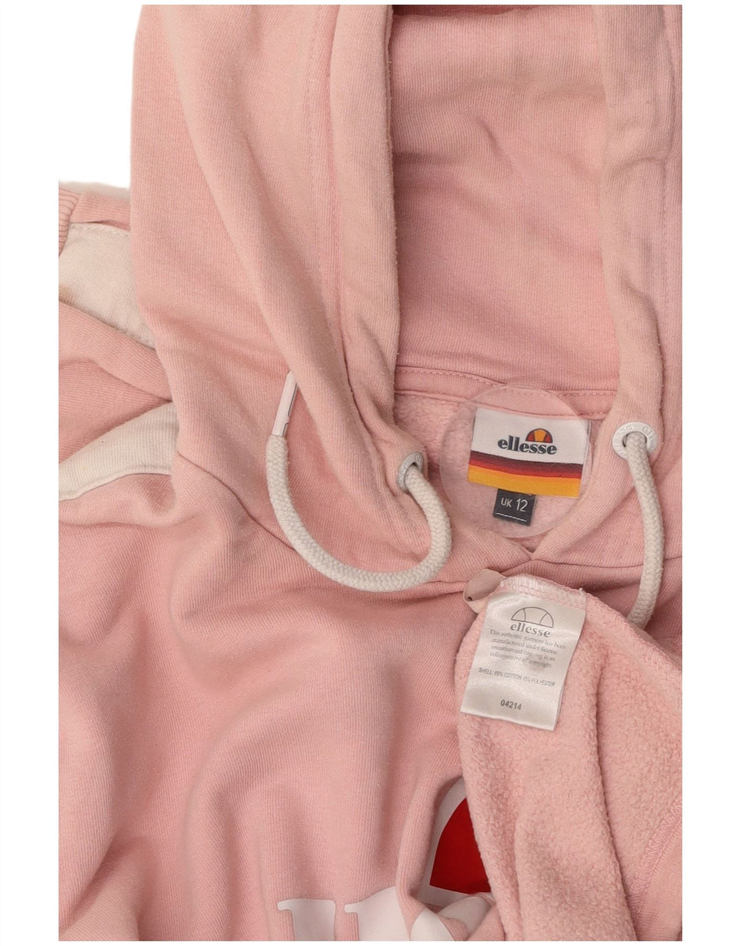 ELLESSE Womens Crop Graphic Hoodie Jumper UK 12 Medium  Pink Cotton