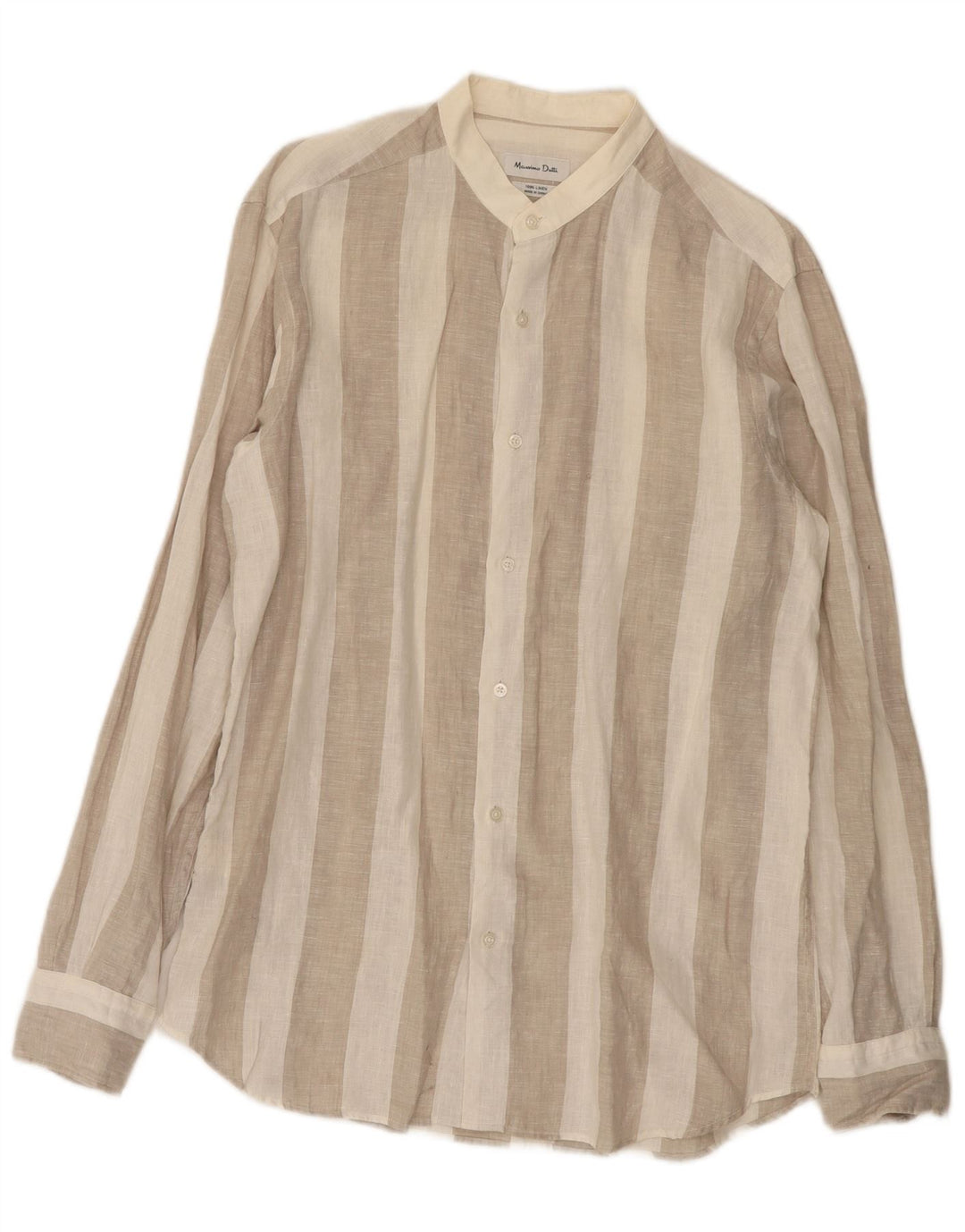 Massimo Dutti Mens Shirt Medium Beige Striped Linen