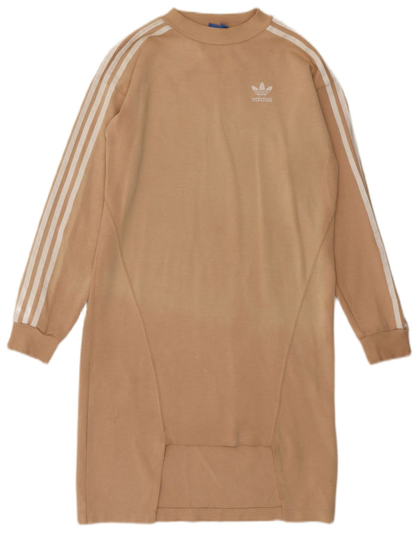 ADIDAS Womens Long Sleeve Sweatshirt Jumper Dress UK 6 XS Beige Cotton
