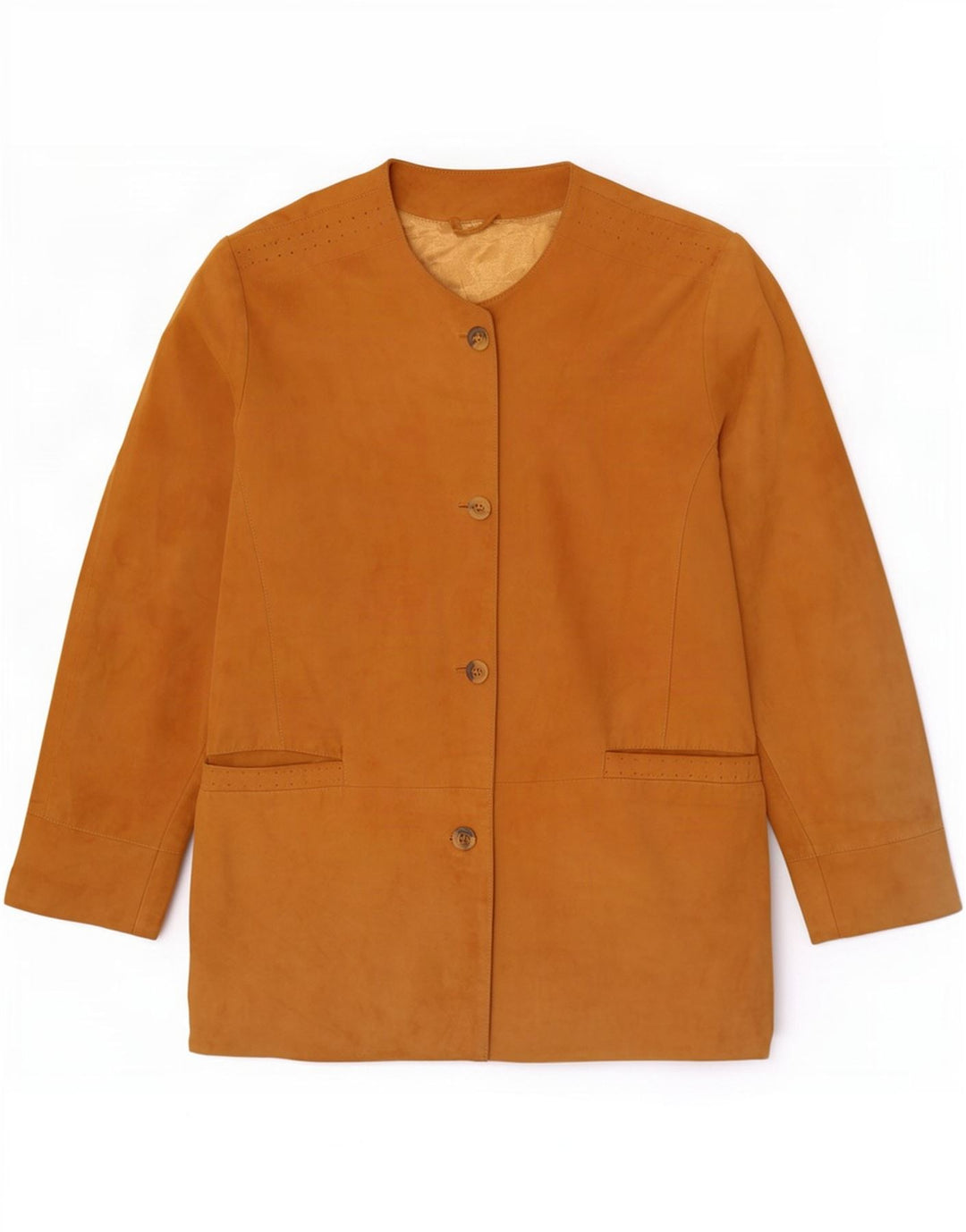 Canda Womens 4 Button Suede Blazer Jacket UK 14 Large Beige Leather