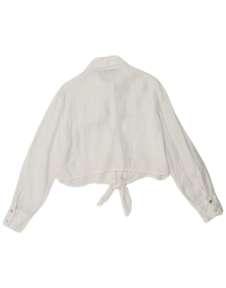 ZARA Womens Crop Front Tie Shirt Blouse UK 10 Small White