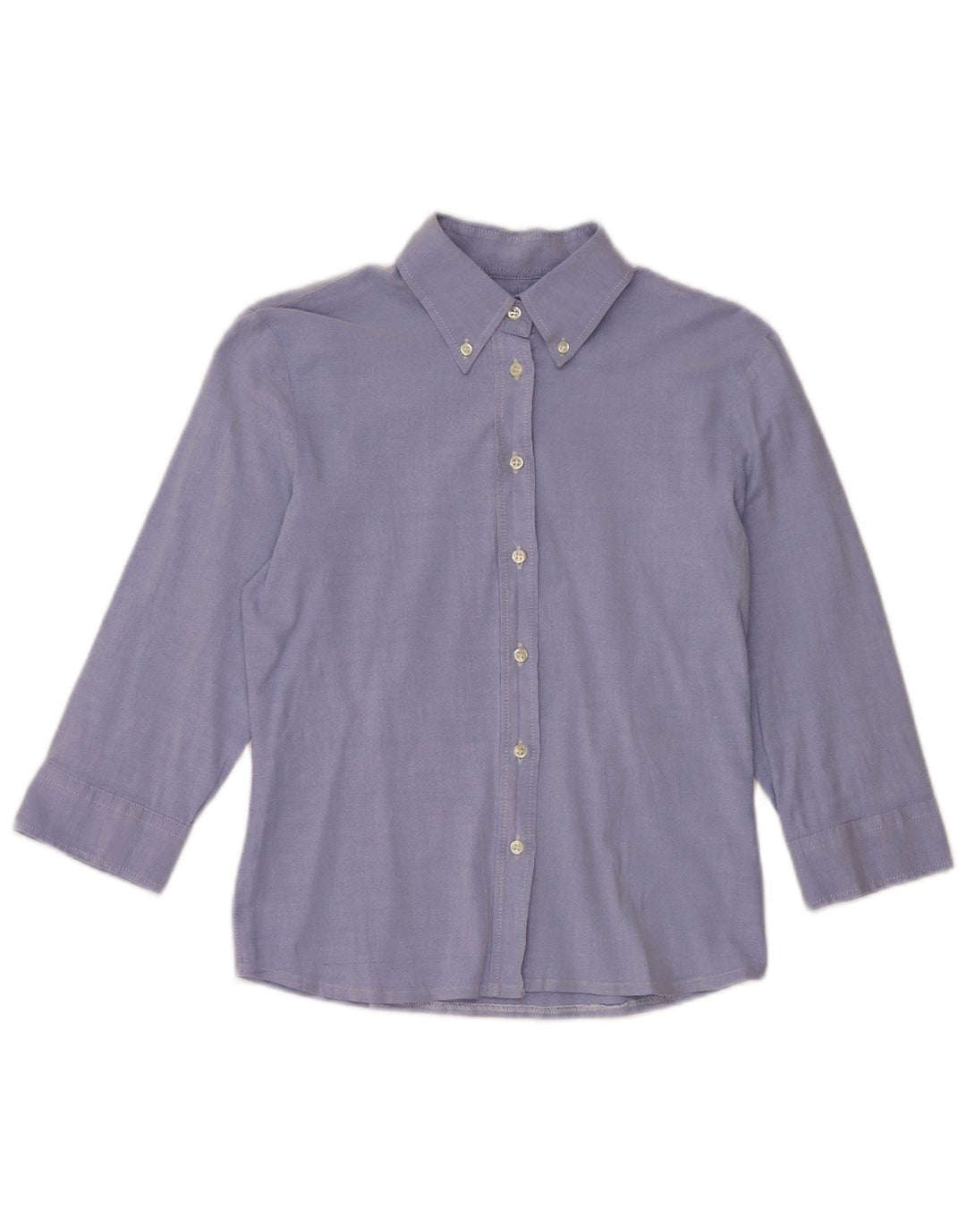 Benetton Womens 3/4 Sleeve Shirt UK 10 Small Blue Cotton