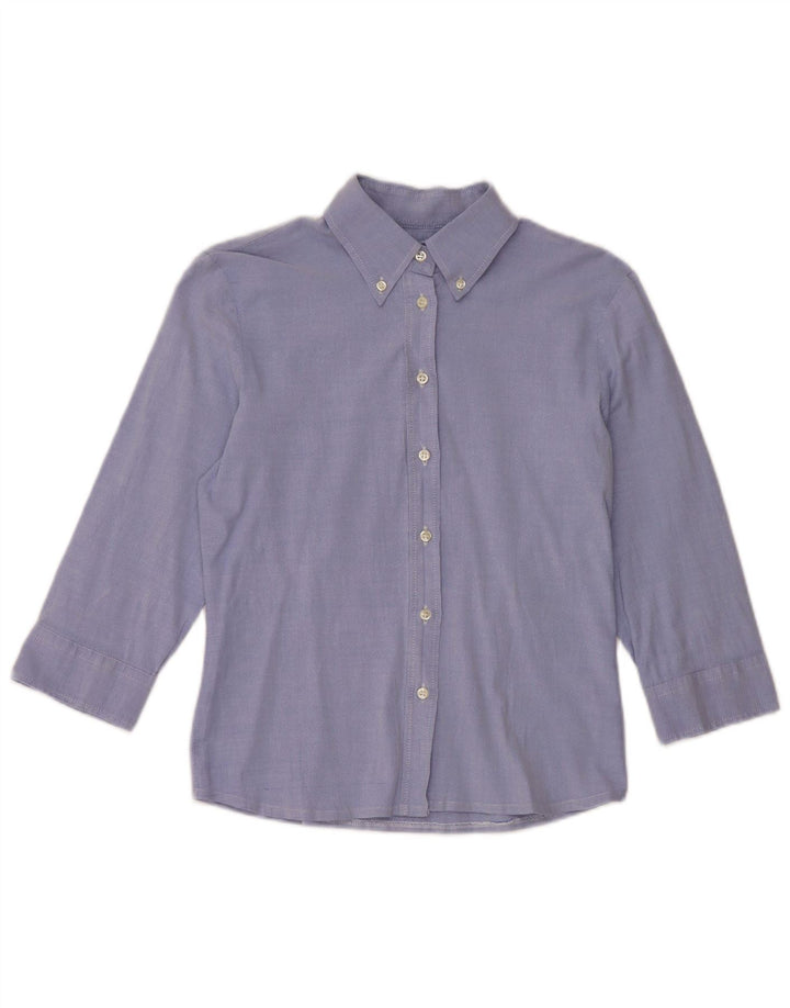Benetton Womens 3/4 Sleeve Shirt UK 10 Small Blue Cotton