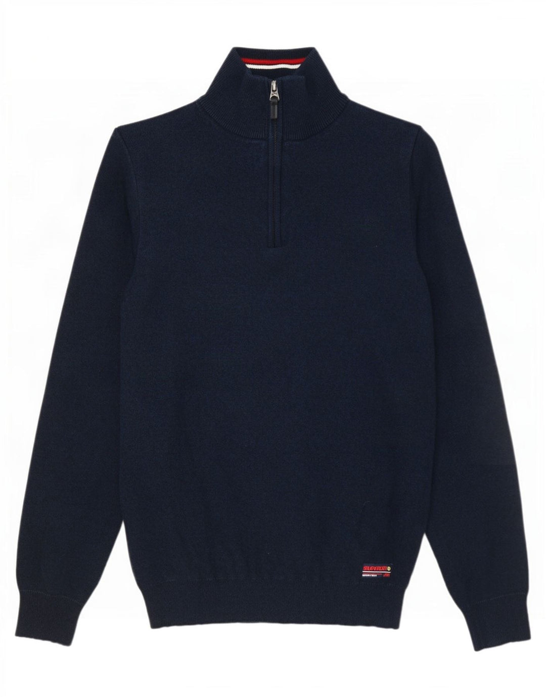 Superdry Mens Zip Neck Jumper Sweater Small Navy Blue Cotton