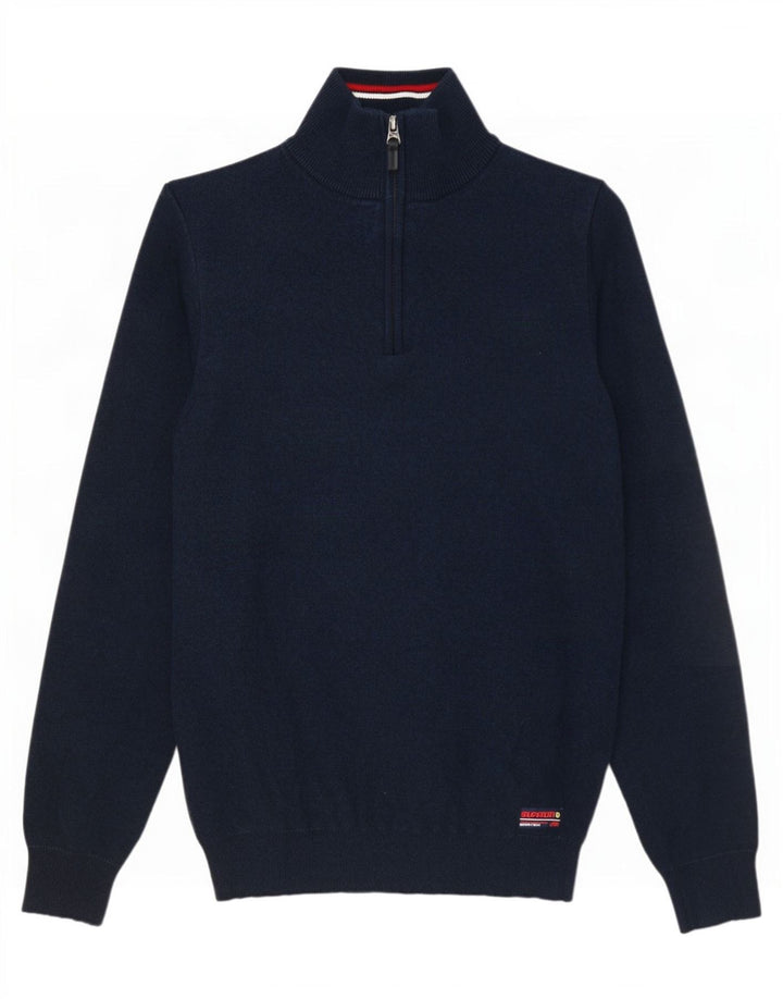 Superdry Mens Zip Neck Jumper Sweater Small Navy Blue Cotton