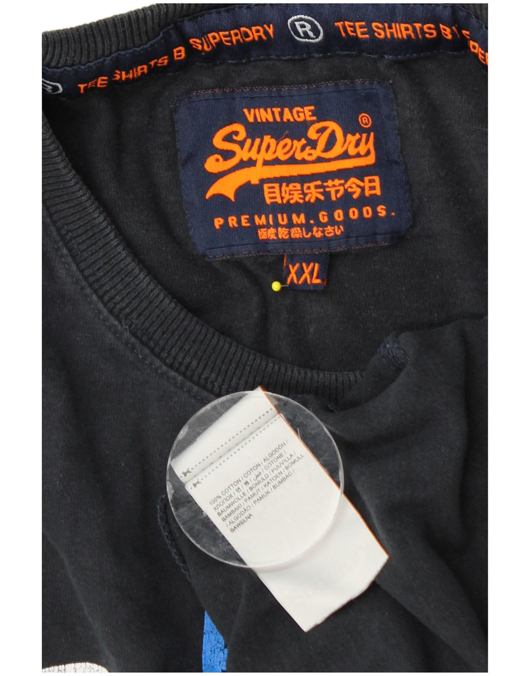 SUPERDRY Mens Graphic Top Long Sleeve 2XL Navy Blue Cotton