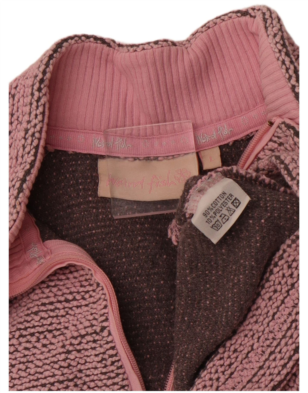 WEIRD FISH Womens Zip Neck Sweatshirt Jumper UK 16 Large Pink Cotton