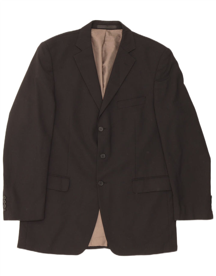 Marks & Spencer Mens 3 Button Blazer Jacket UK 42 Large Black Polyester