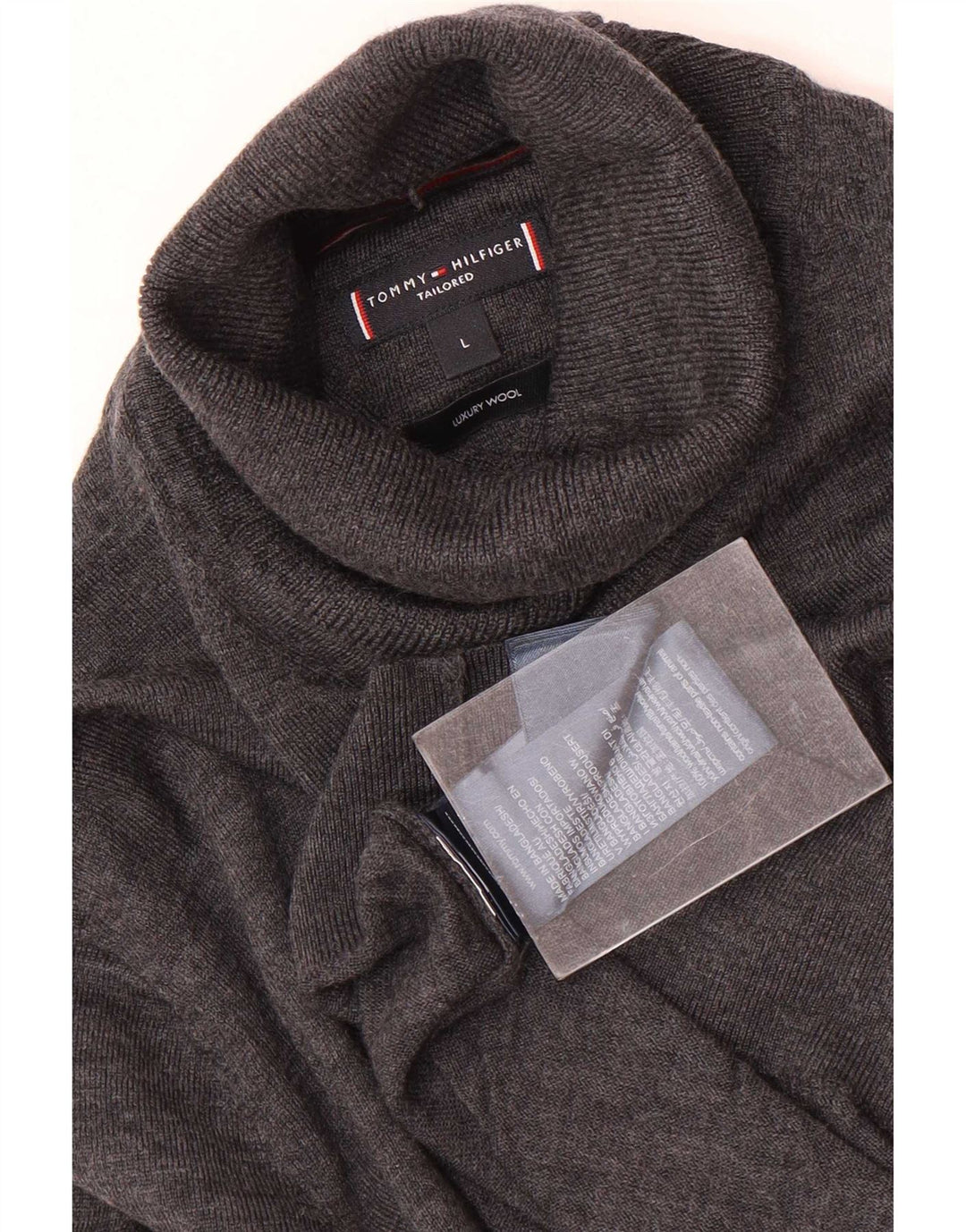 Tommy Hilfiger Mens Roll Neck Jumper Sweater Large Grey Wool