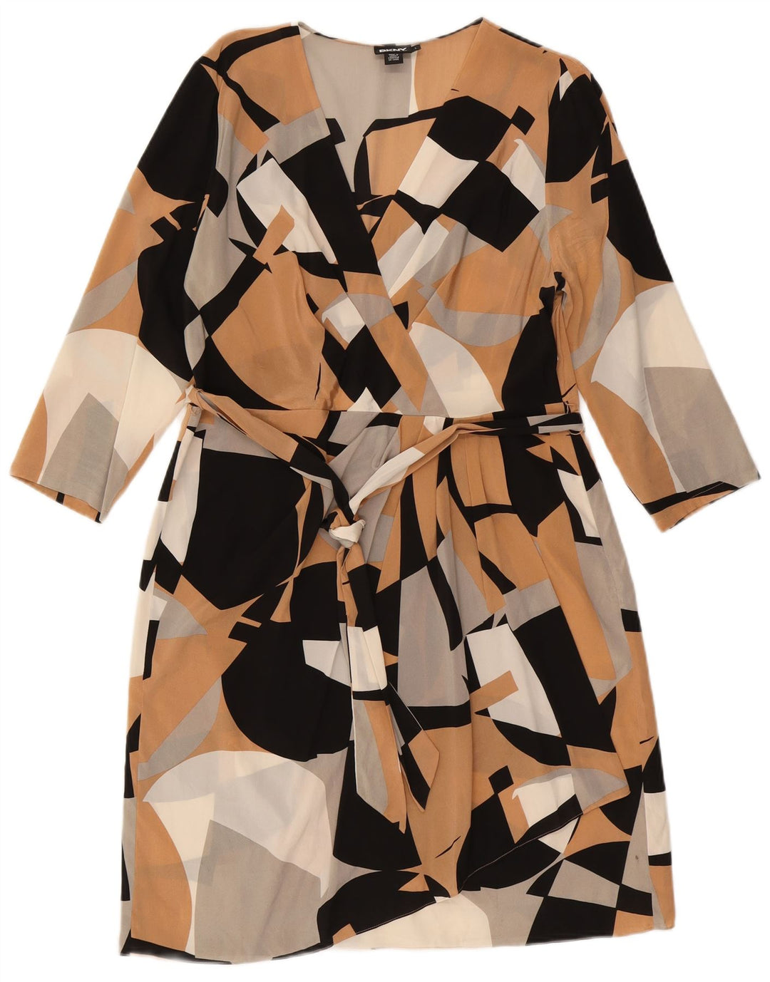 DKNY Womens 3/4 Sleeve Sheath Dress UK 14 Large Multicoloured Geometric