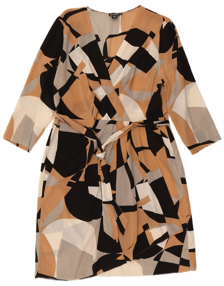 DKNY Womens 3/4 Sleeve Sheath Dress UK 14 Large Multicoloured Geometric