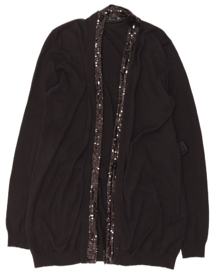 Sisley Womens Open Cardigan Sweater UK 14 Large Black Cotton