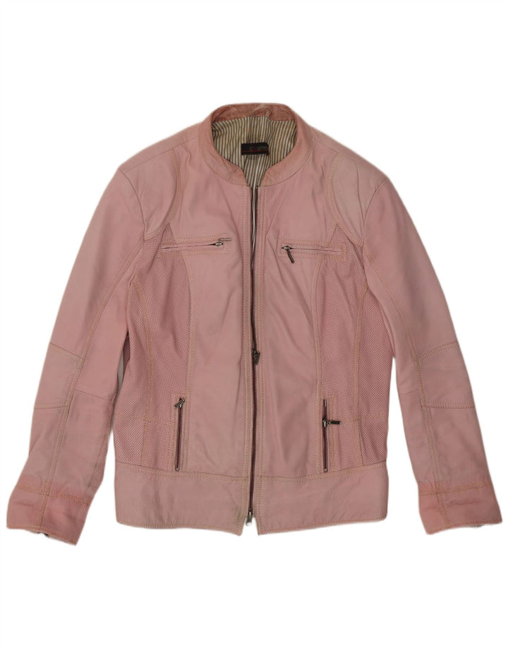 Cabrini Womens Leather Racer Jacket UK 14 Large Pink Leather