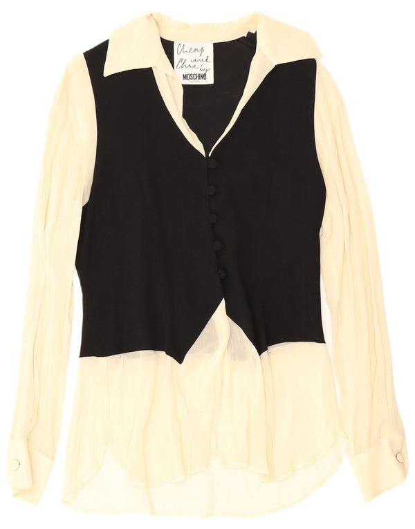 Moschino Womens Shirt Blouse UK 12 Medium Black Colourblock Acetate