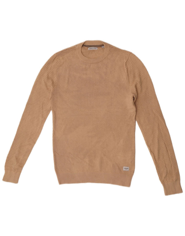 Jack & Jones Mens Crew Neck Jumper Sweater Small Beige Cotton