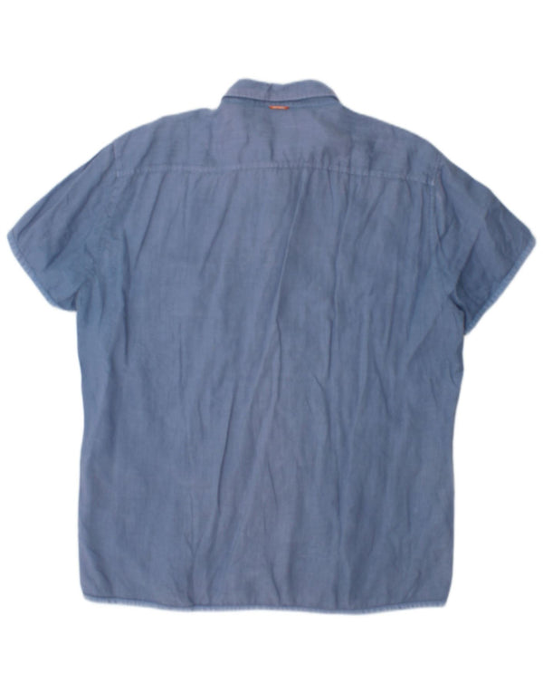 Hugo Boss Mens Short Sleeve Shirt XL Blue Cotton