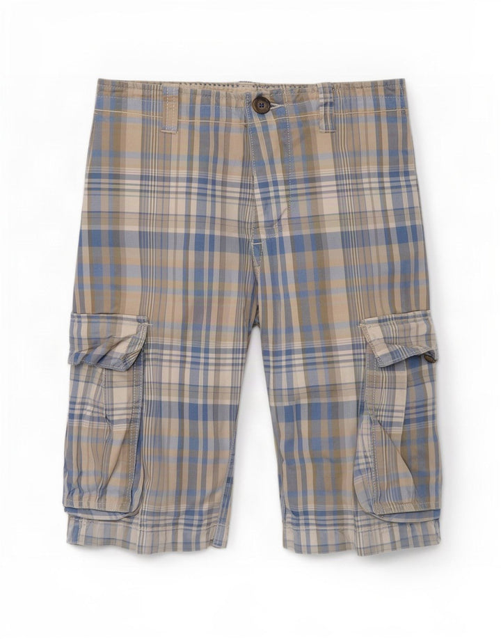 Benetton Mens Regular Cargo Shorts W32 Medium Blue Plaid