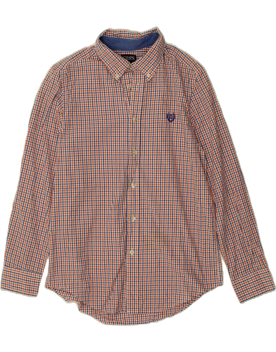 CHAPS Boys Shirt 14-15 Years Large Orange Check Cotton Vintage Chaps and Second-Hand Chaps from Messina Hembry 