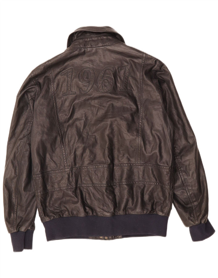 AERONAUTICA MILITARE Womens Graphic Jacket IT 42 Medium Black Leather