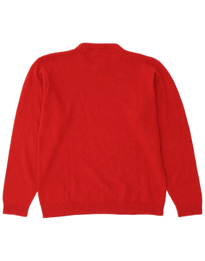 TOMMY HILFIGER Mens Crew Neck Jumper Sweater Large Red Wool