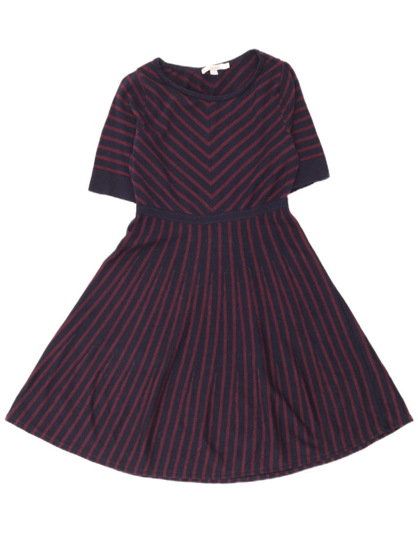 Boden Womens Short Sleeves Jumper Dress UK 16 Large Navy Blue Striped Wool