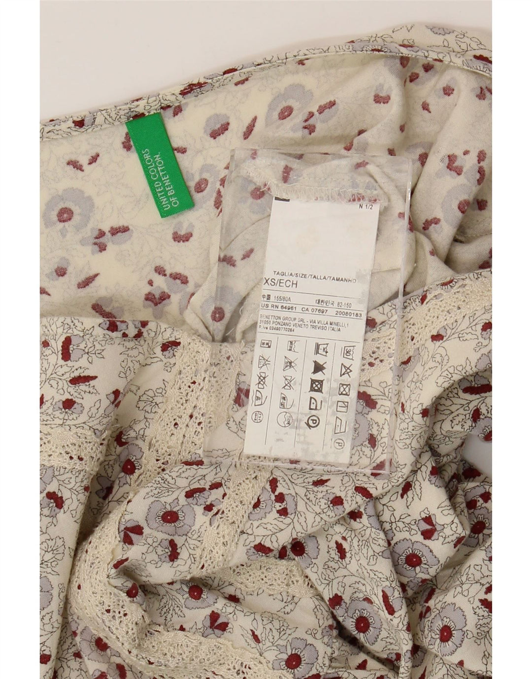 BENETTON Womens A-Line Dress UK 6 XS Off White Floral Viscose