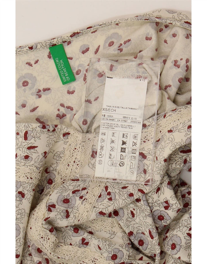 BENETTON Womens A-Line Dress UK 6 XS Off White Floral Viscose