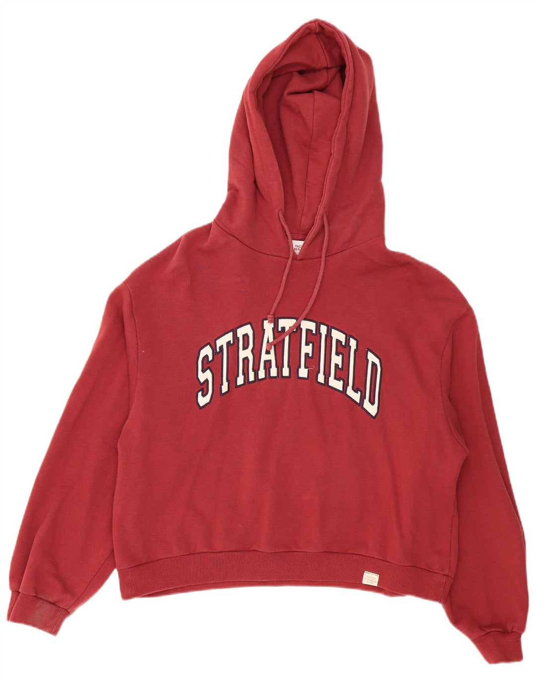 Pull & Bear Womens Oversized Crop Graphic Hoodie Jumper UK 14 Medium Red