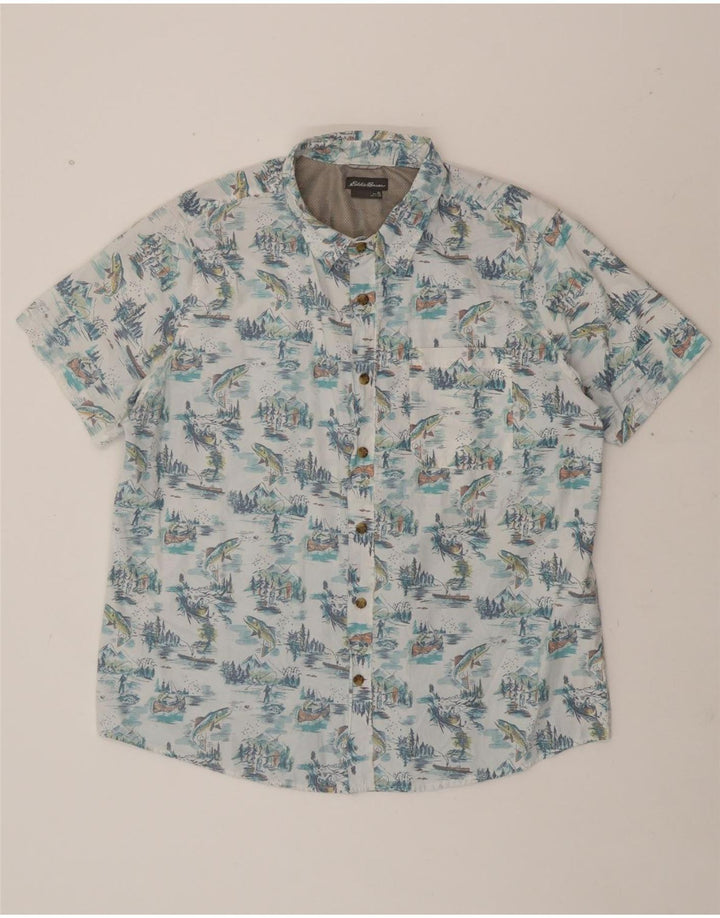 EDDIE BAUER Mens Abstract Pattern Short Sleeve Shirt XL Blue Cotton Vintage Eddie Bauer and Second-Hand Eddie Bauer from Messina Hembry 
