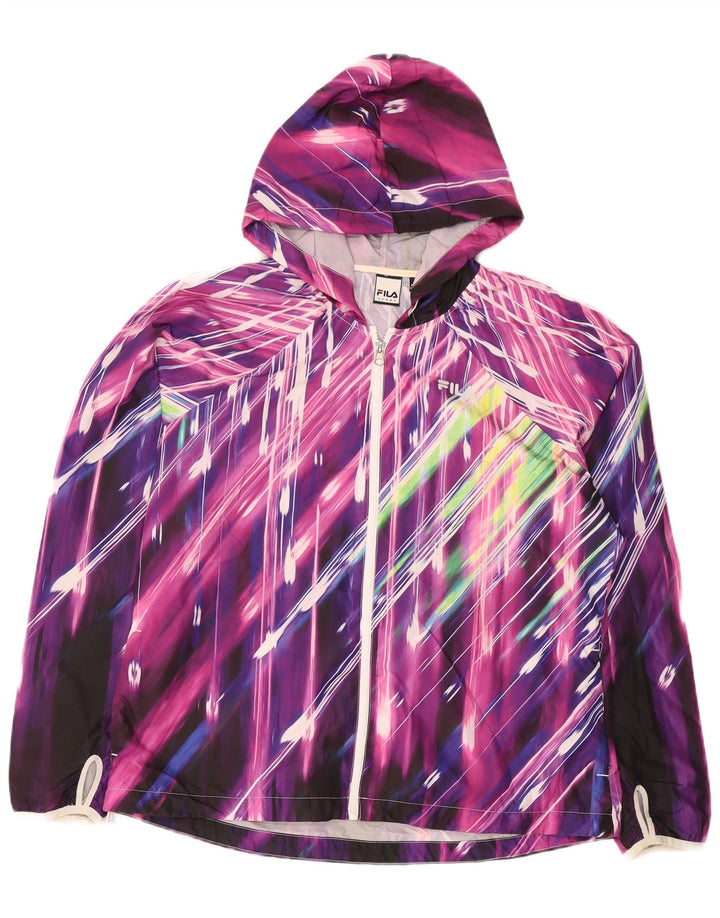 Fila Womens Hooded Rain Jacket UK 16 Large Multicoloured Striped Polyester