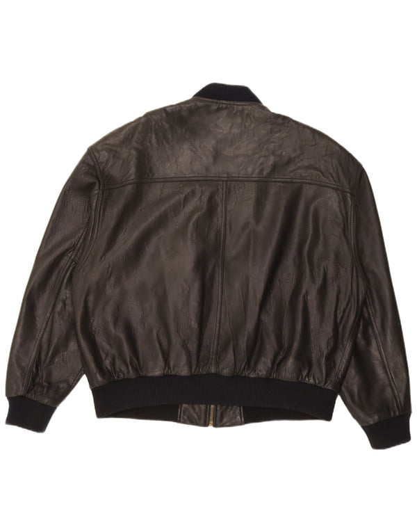 Trapper Mens Bomber Leather Jacket UK 46 3XL Black Leather
