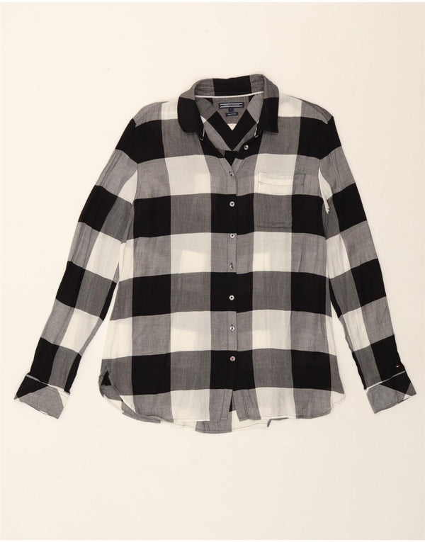 Tommy Hilfiger Womens Regular Fit Shirt US 8 Medium Black Check Viscose