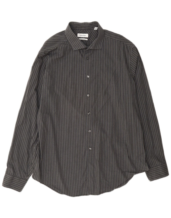 Calvin Klein Mens Slim Fit Shirt Size 17 XL Grey Check Cotton
