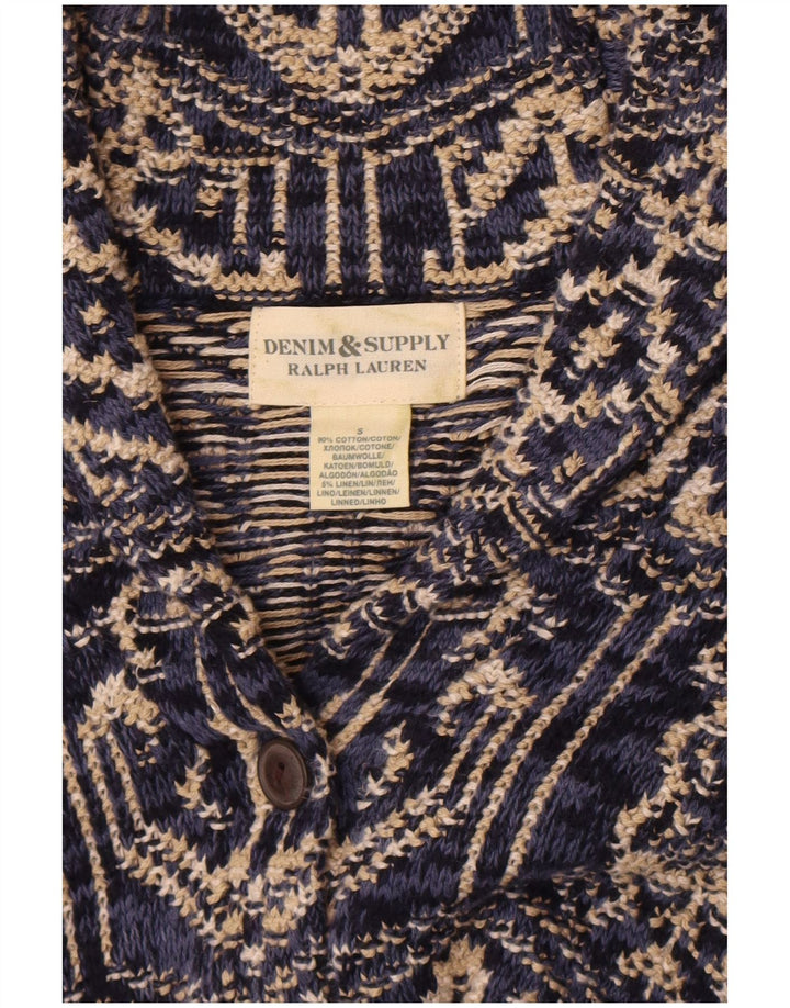 Ralph Lauren Womens Abstract Pattern Cardigan Sweater UK 8 Small Navy Blue