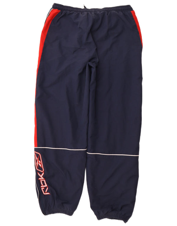 REEBOK Mens Graphic Tracksuit Trousers Joggers XL Navy Blue Colourblock