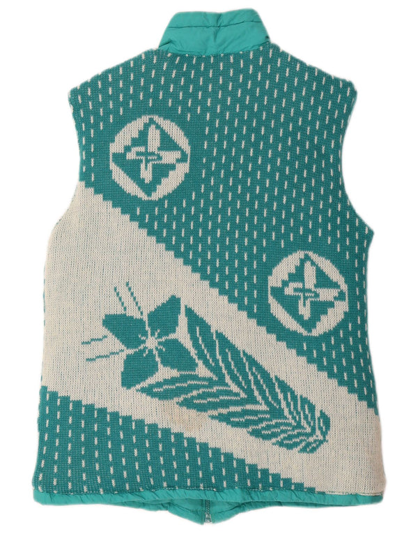 Vintage Mens Graphic Padded Reversible Gilet UK 38 Medium Turquoise Floral