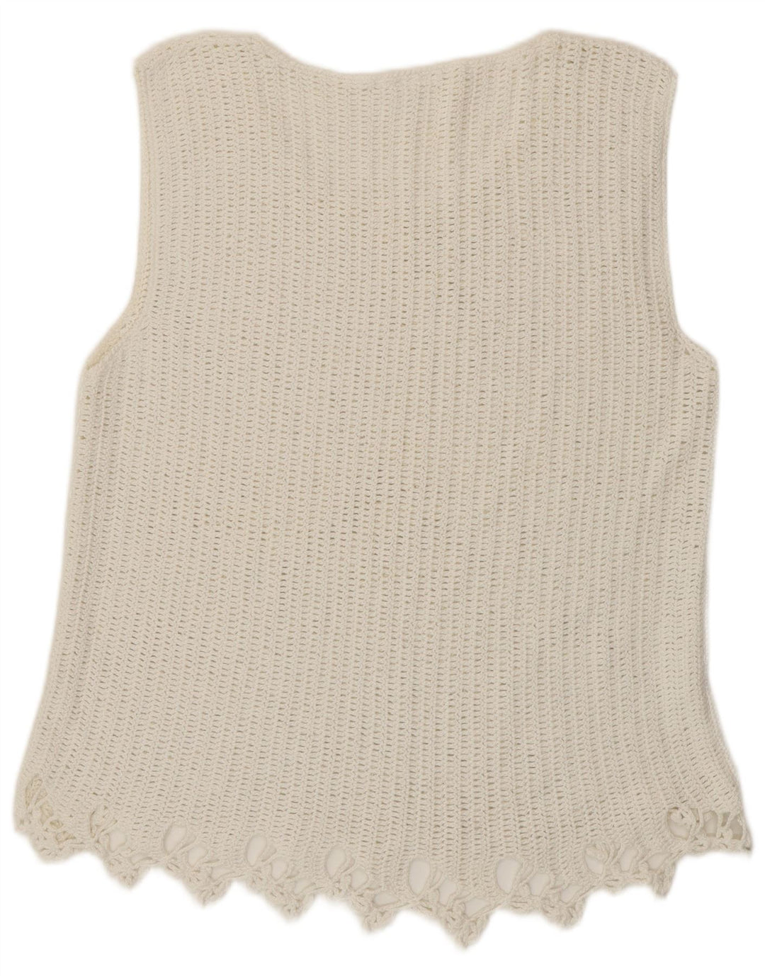 VINTAGE Womens Crochet Vest Tank Top EU 46 XL White Ramie