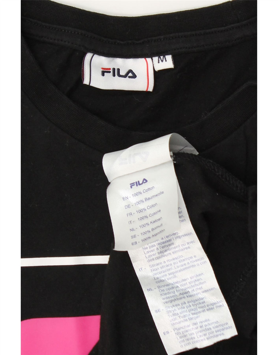 Fila Womens Crop Graphic T-Shirt Top UK 12 Medium Black Cotton