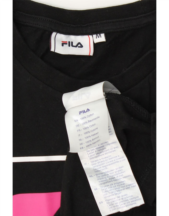Fila Womens Crop Graphic T-Shirt Top UK 12 Medium Black Cotton