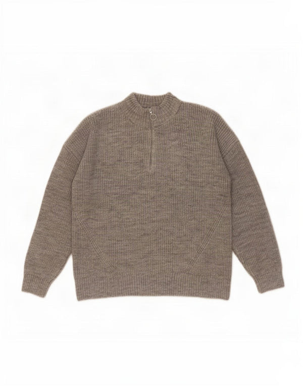 Marks & Spencer Womens Zip Neck Jumper Sweater UK 14 Large Grey Acrylic