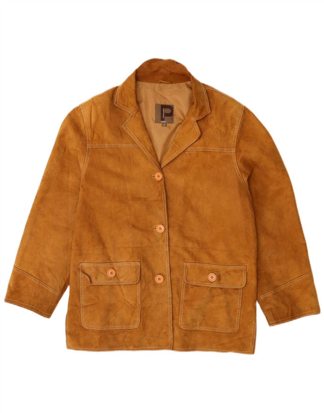 Conbipel Womens 3 Button Suede Blazer Jacket IT 46 Large Beige Leather