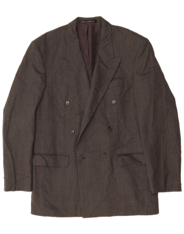 Marks & Spencer Mens Double Breasted Blazer Jacket UK 40 Medium Grey