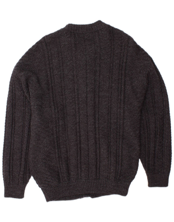 VINTAGE Mens Cardigan Sweater Small Grey Argyle/Diamond Acrylic