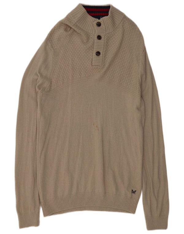 Crew Clothing Mens Button Neck Jumper Sweater XL Grey Lambswool