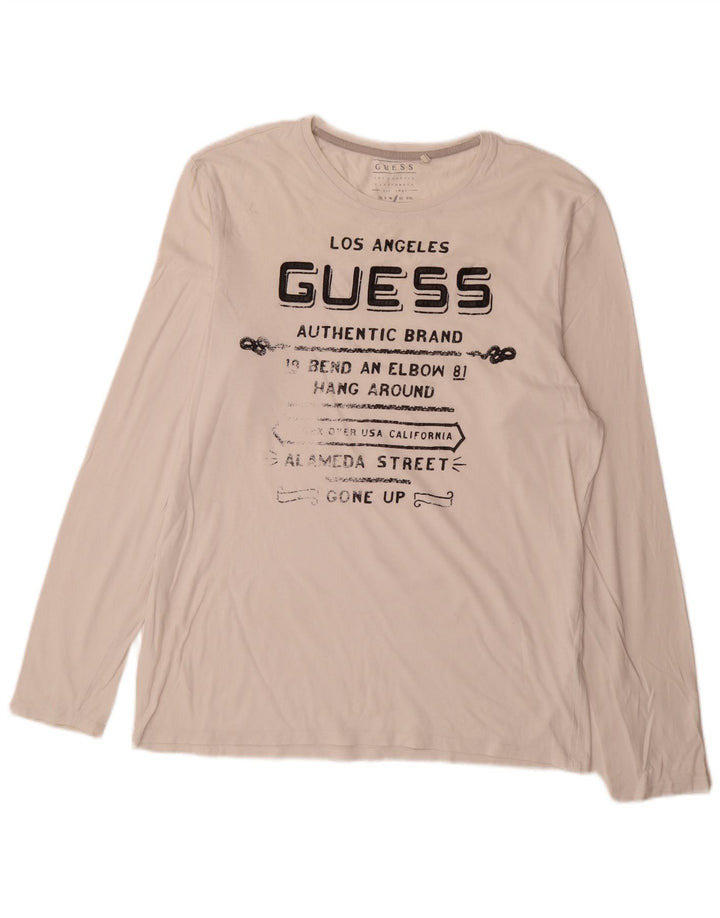 Guess Mens Slim Fit Graphic Top Long Sleeve Large White