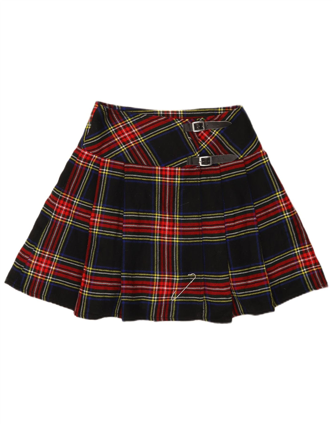 Vintage Womens Mini Wrap Skirt W30 Medium Navy Blue Plaid Acrylic