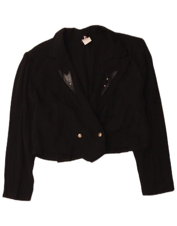 Vintage Womens Crop Double Breasted Blazer Jacket UK 16 Large Black